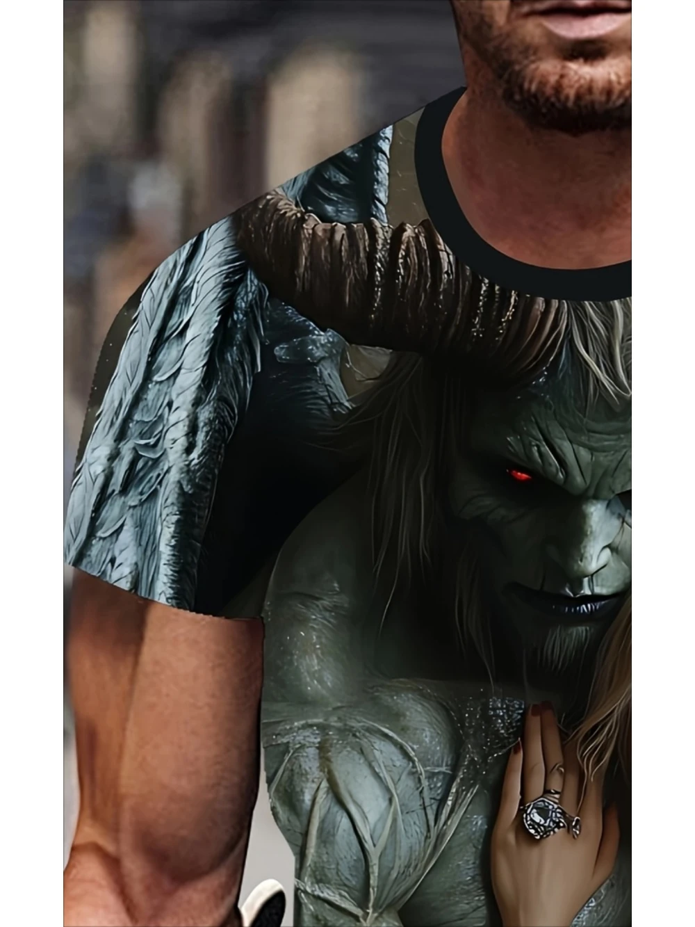 تي شيرت رجالي جميل بنمط امرأة ووحش مطبوع بأكمام قصيرة، قميص كاجوال برقبة دائرية، ملابس يومية، نسيج ناعم ومريح #3
