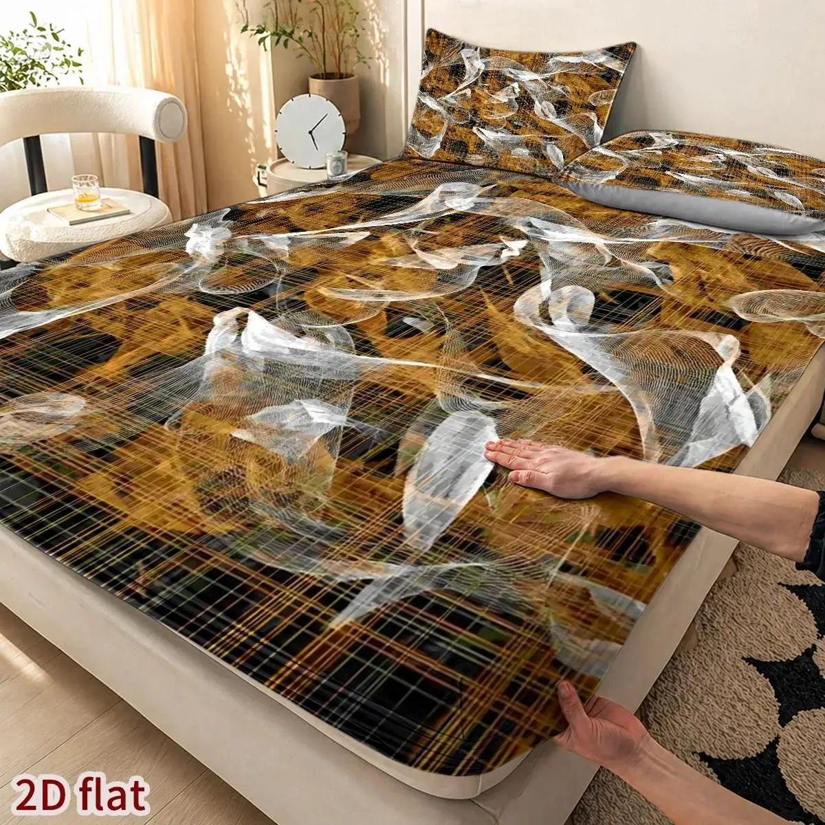 Bedding Set with Pillowcases Halloween Abstract Liu'T (Includes 1 Fitted Sheet + 2 Pillowcases) Mattress Protector, Fitted Elastic Style, Protective Cover, 2D Flat Printing, Mattress Protector, Angel Feast Theme, Vintage Oil Painting Style, Suitable for All Seasons, Machine Washable Design, Holiday Decoration, Various Sizes, Breathable Protective Cover with Pillow
