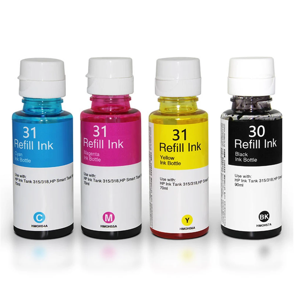 90ml Refill Ink 30/31 Universal Dye Ink Black Compatible for HP Tank 315/318/450/455 Deskjet Inkjet Printer Tank Cartridges CISS