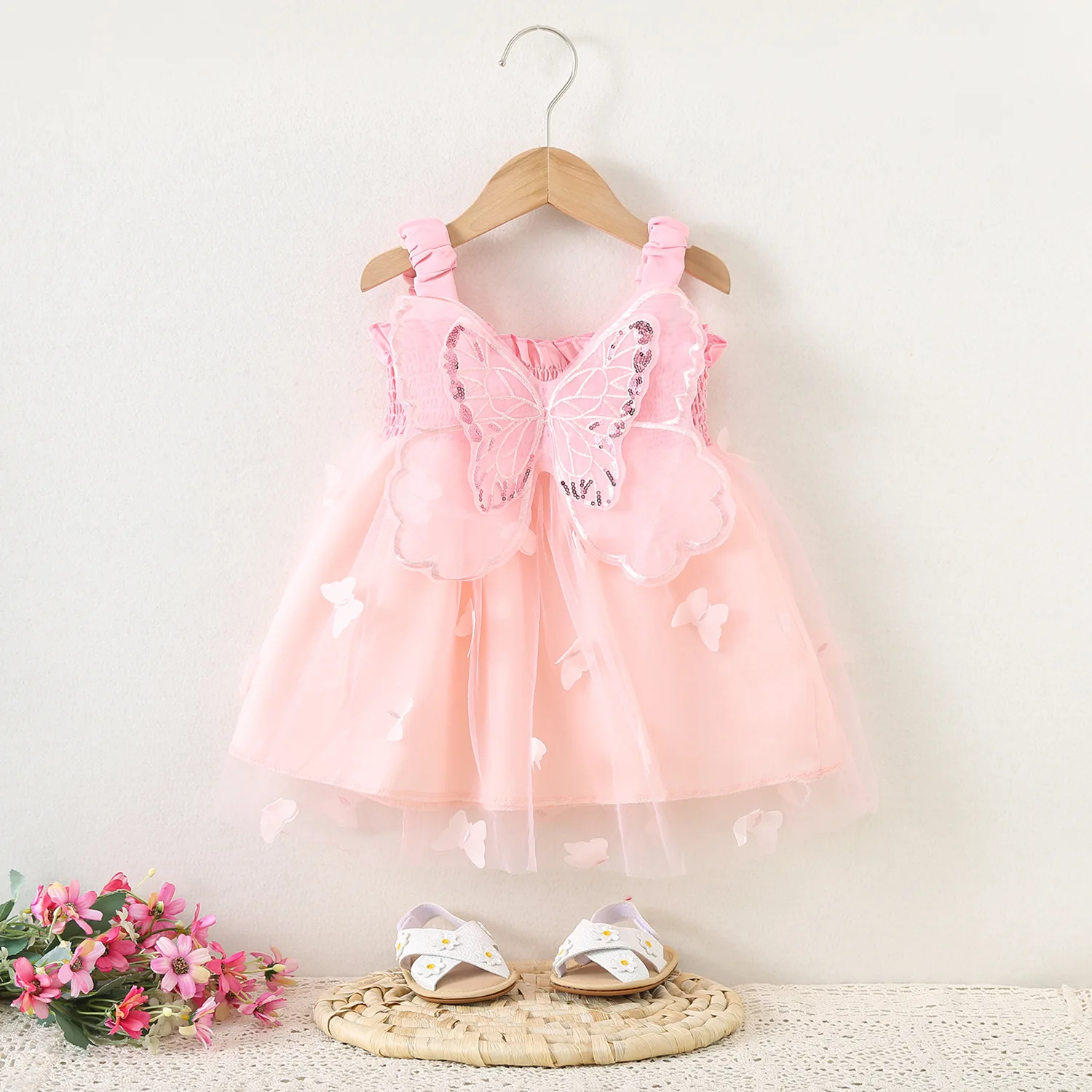 Girls Butterfly Princess Dress Summer New Elf Cosplay Dress With Large Butterfly Wings On The Back Birthday Party Dresses Easter