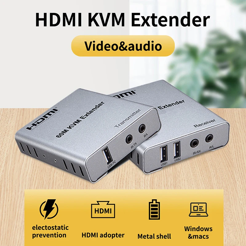 1080P 60M HDMI KVM Extender 200M over RJ45 Ethernet Cat5e 6 cable Transmit HDMI Audio video Extender Support USB Mouse Keyboard