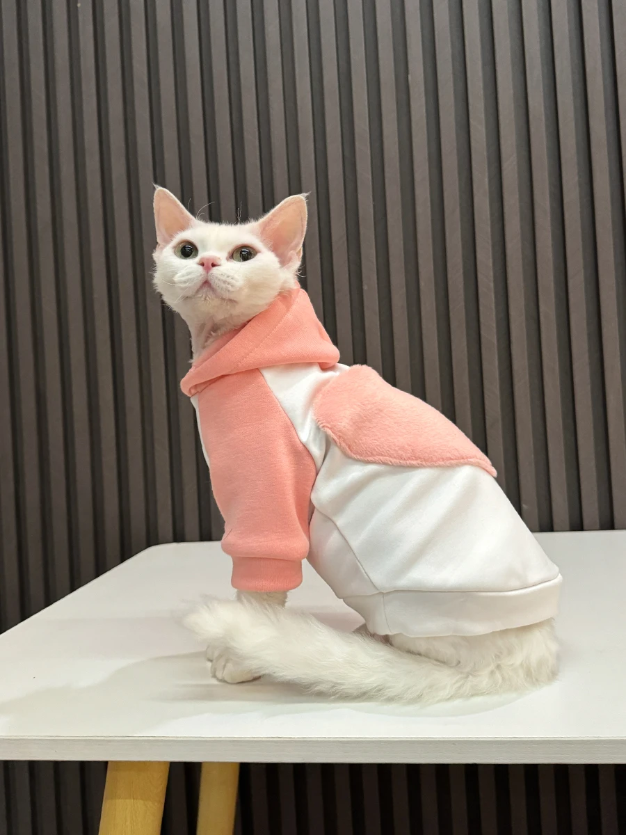 

Cat Clothes Winter Warm Fleece hooded Sweatshirt for Sphynx thick Cartoon Costume for Kittens Soft Pink Coat for female Cat