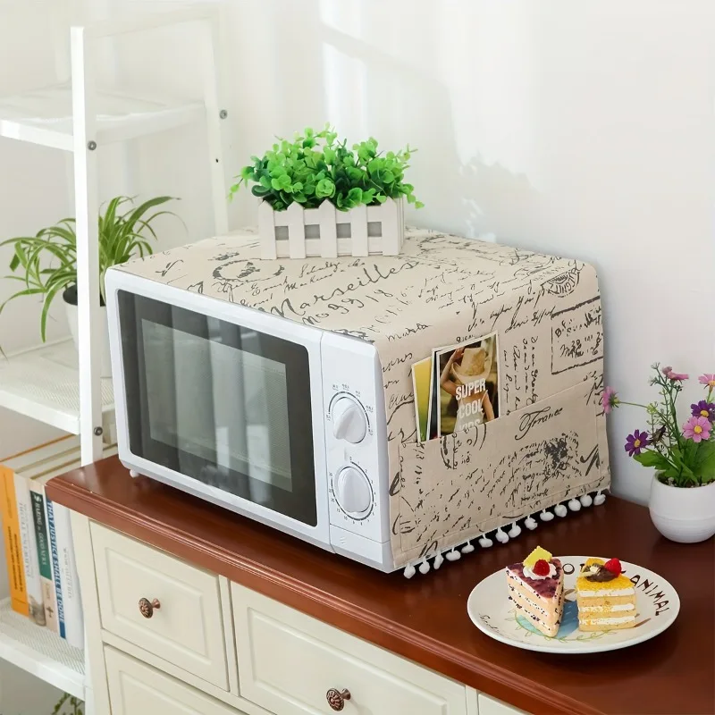 1pc Versatile Viscose Microwave Oven Dust Cover - Rectangular, Machine-Woven, 100.00% Viscose Fabric,