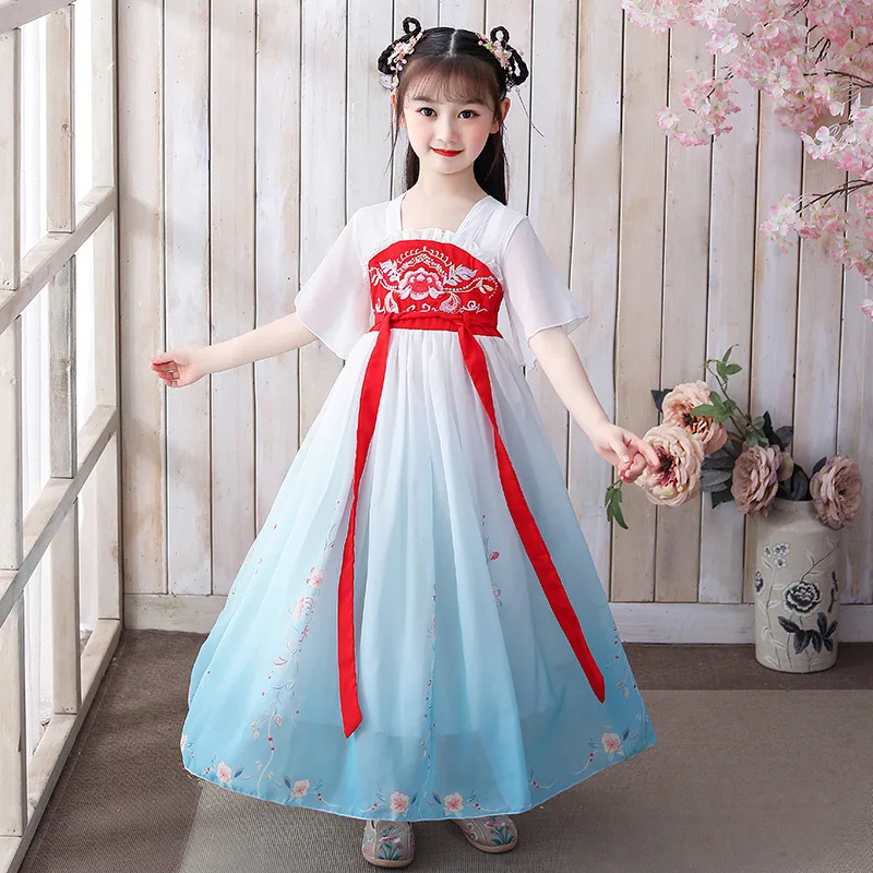 Little Girl's Classic Chinese Style Hanfu Skirt Western Style Elegant Princess Skirt