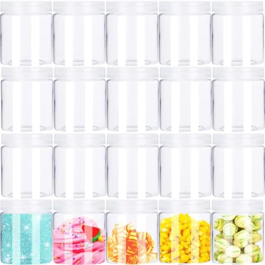 20 Pack 4oz Clear Slime Containers, Round Plastic Cosmetic Jars with Lids