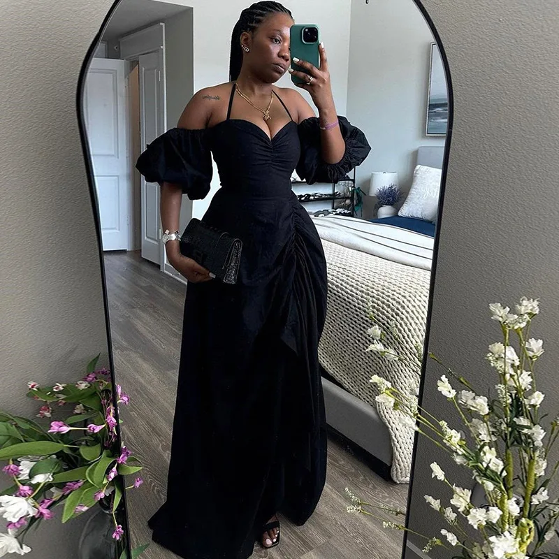 

Long Dress Women Party Dresses Gown Lantern Sleeve A Line Vestidos Irregularity V Neck Halter Elegant Y2k Night Wedding White