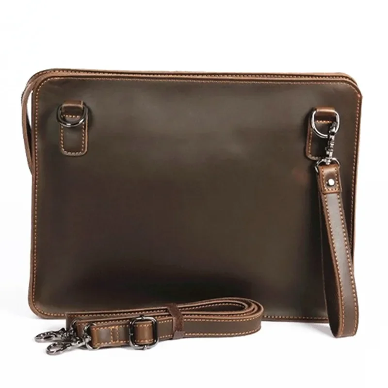 Crazy Horse Genuine Leather Crossbody Zipper Vintage Messenger Bag Man Envelope Handbag Shoulder Bags Mens Business Clutch Box