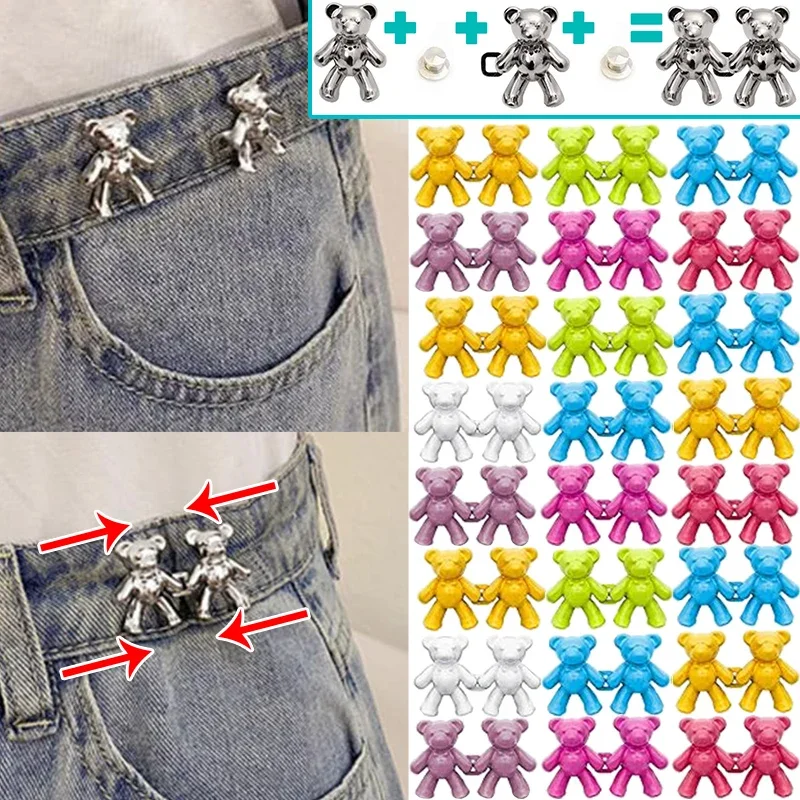 Adjust Jeans Waist Buckle No Sewing Required Cute Bear Tightening Clothing Alloy Snap Fastener Lovely Pants Waist Tighten Button