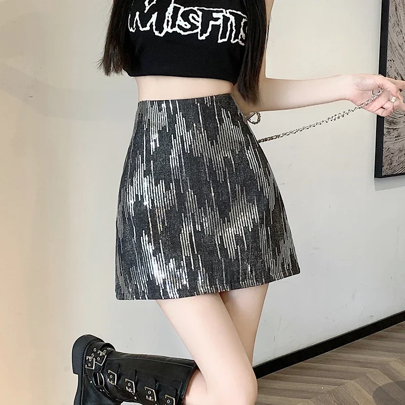 

Темпераментная летняя женская прозрачная эластичная юбка с высокой талией и блестками, модная элегантная повседневная облегающая юбка трапециевидной формы с запахом на бедрах