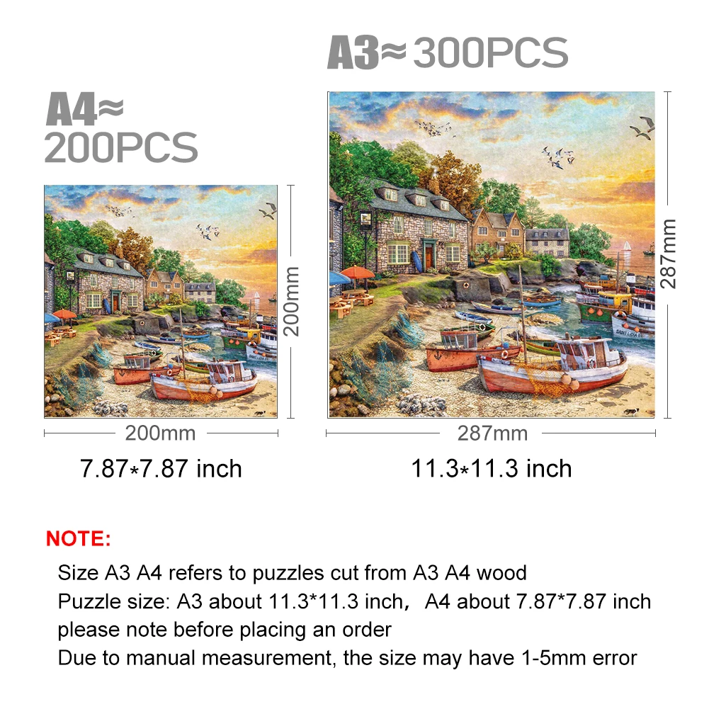 Creative Wooden Puzzles Seaside Town Sunset Irregular Shape Puzzle Board Set Decompression Puzzle Toys for Adults Family Games