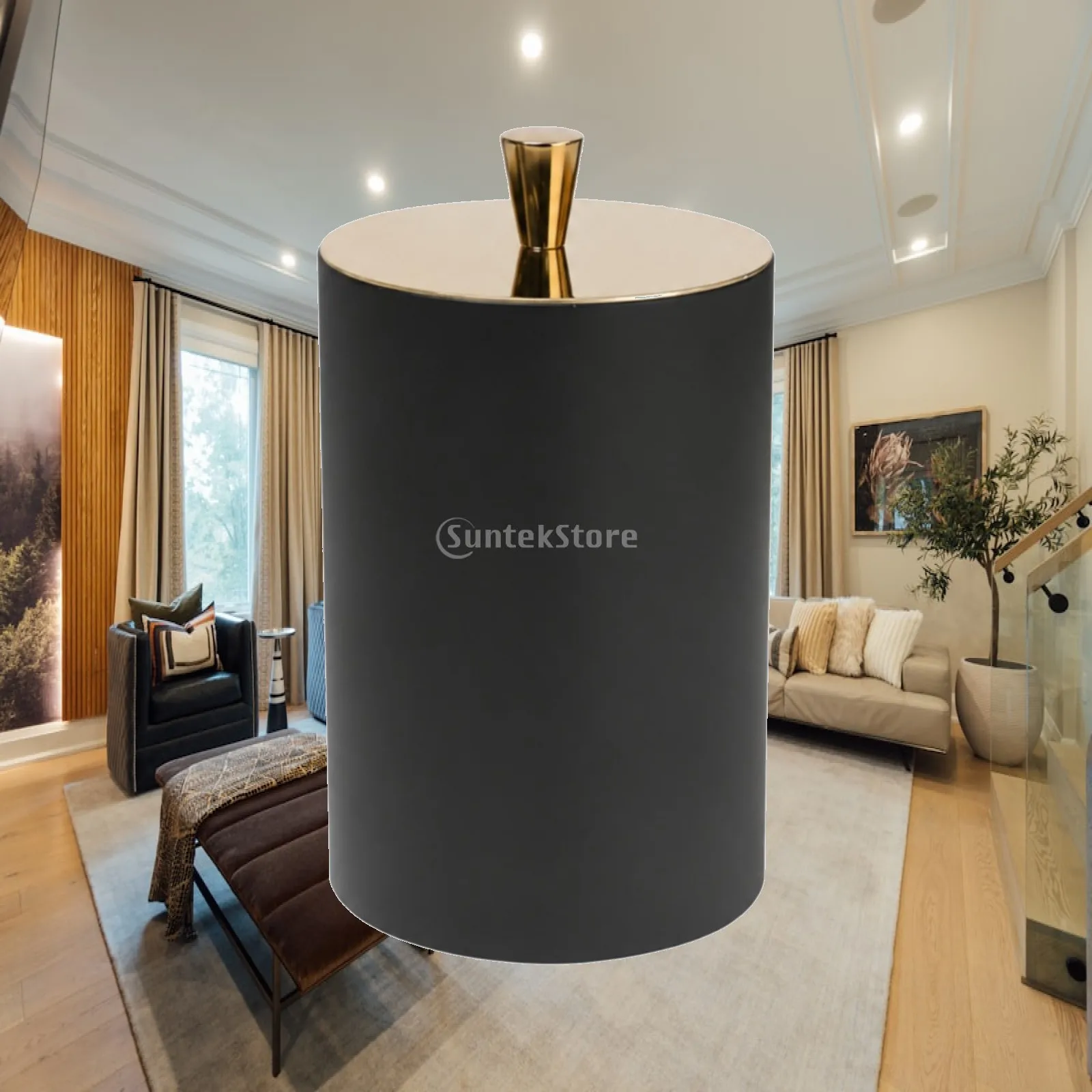 Cylindrical Storage Container for Kitchen Counter Black Steel Canister with Lid for Small Items