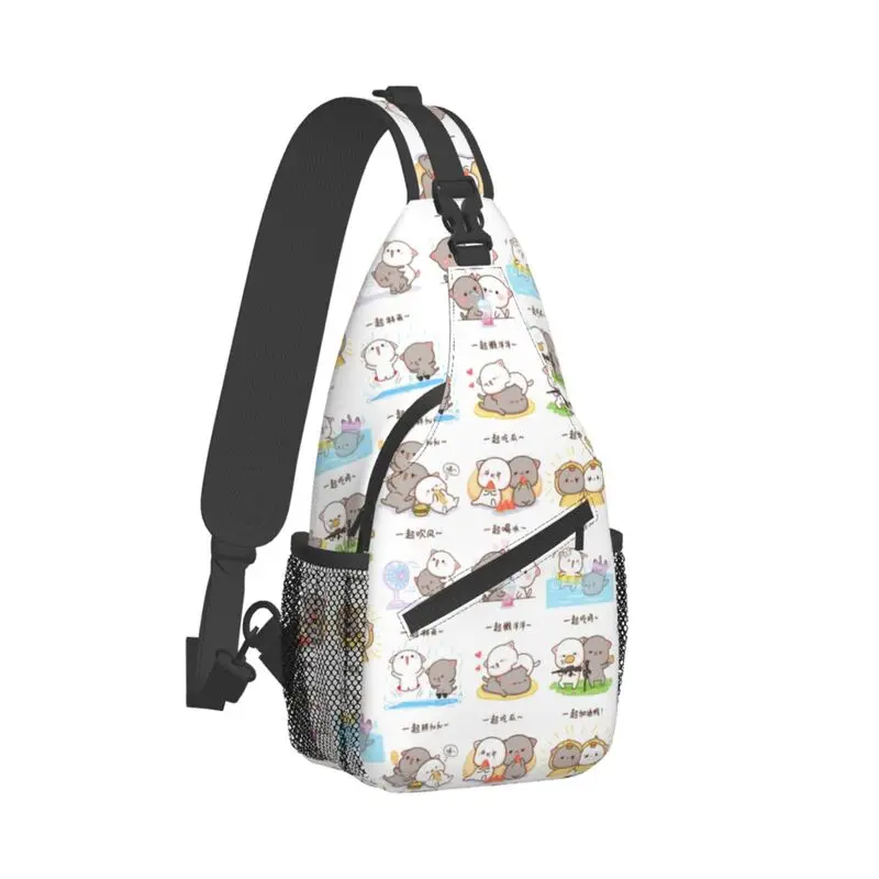 Peach And Goma Collage Sling Chest Crossbody Bag Men Casual Couple Mochi Cat Shoulder Backpack for Hiking