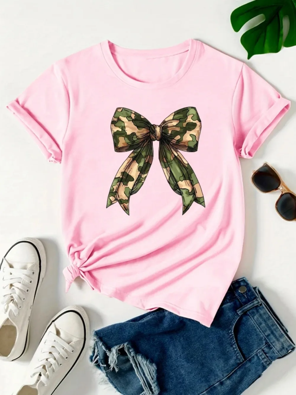 Sommer Neu 90er-Jahre Leopardenmuster Schleife Kurzarm Print Kleidung Damen T-Shirt Harajuku Grafik Kleidung Damen Casual Top Tee – Detail 9