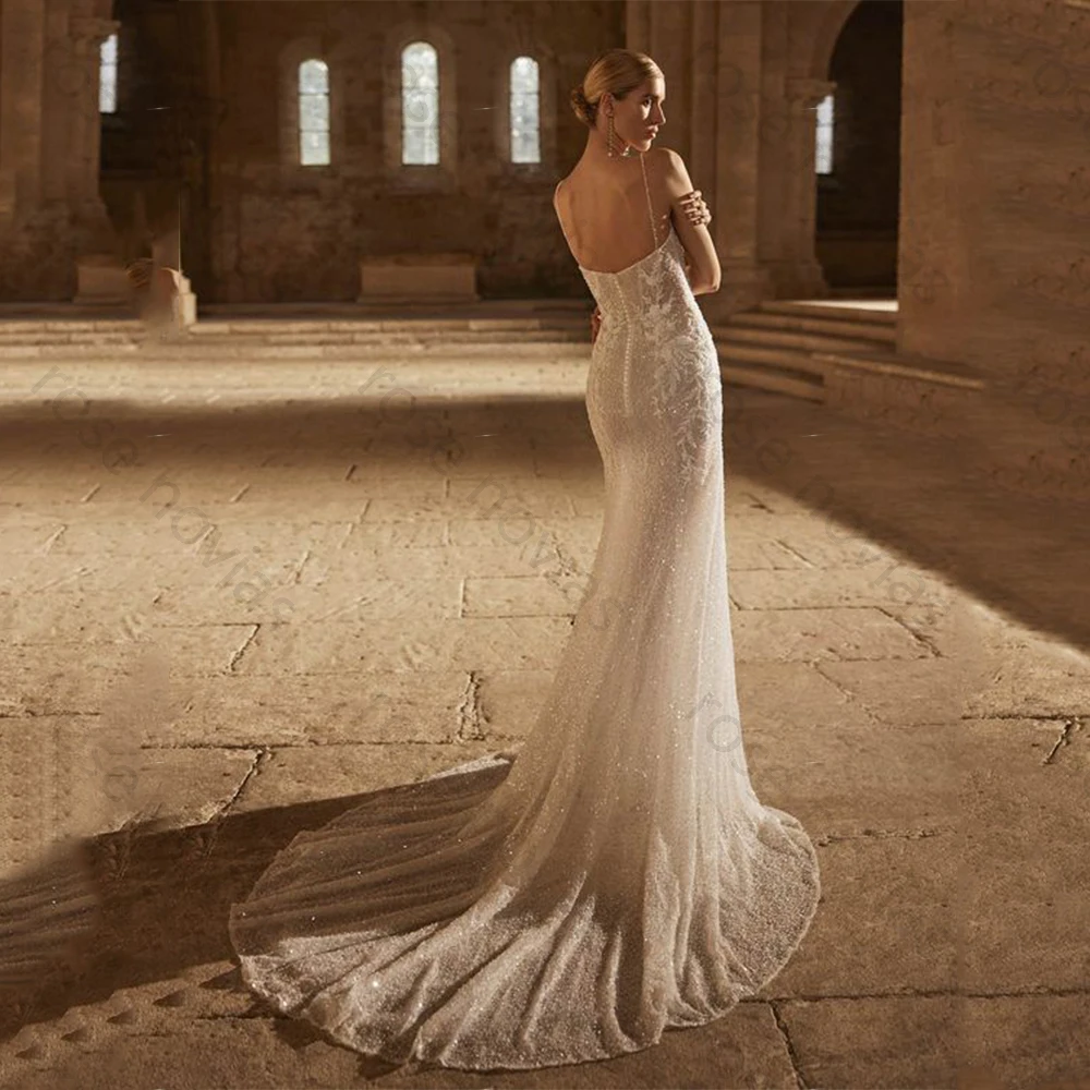 Robes de mariée sexy blanches personnalisées de haute qualité, en tulle, fines bretelles, robes de bal avec appliques, ligne a pour longueur au sol