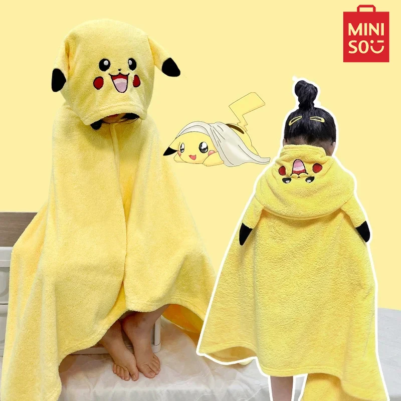 Miniso pikachu crianças roupão de secagem rápida toalha bonito coral velo xale engrossar capa criança macio e confortável cobertores hijab