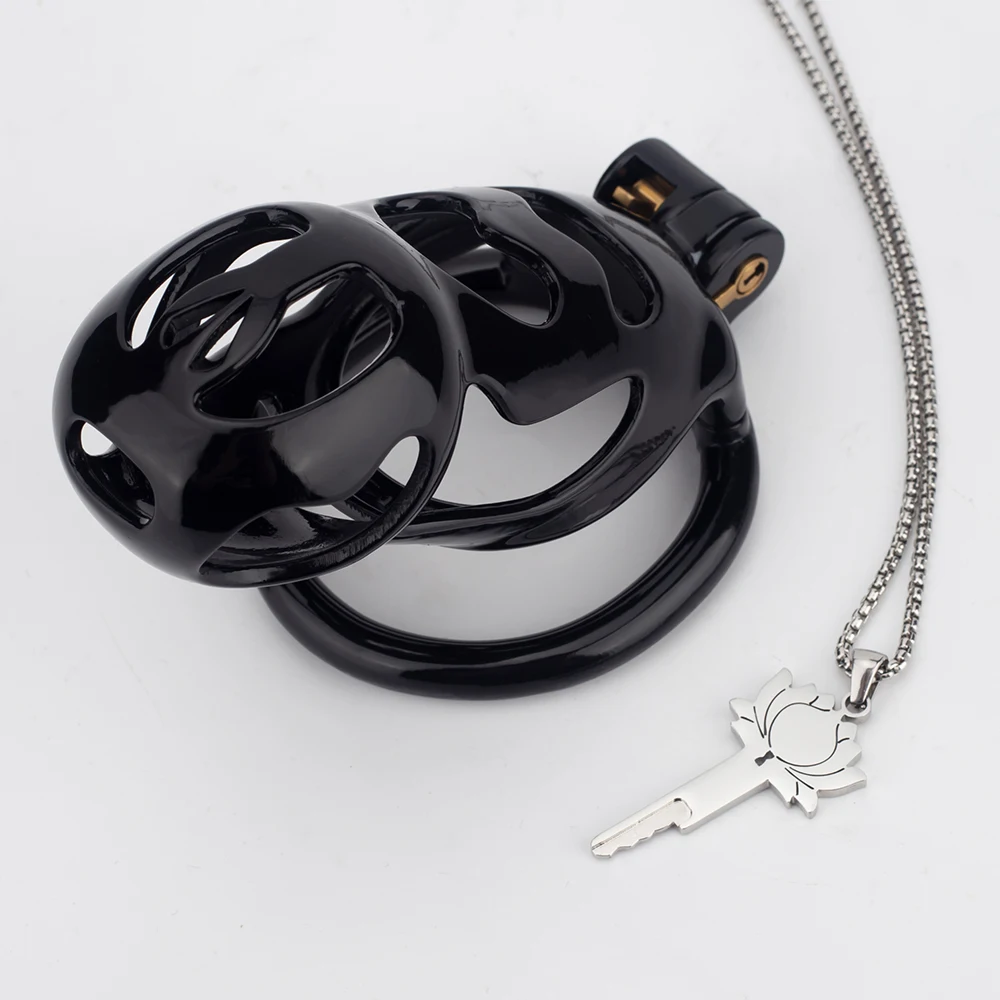 

Combination of Lotus-Shaped Black Chastity Cage and Key Necklace with Integrated Locks + Key Holder for Adult Games MATURE