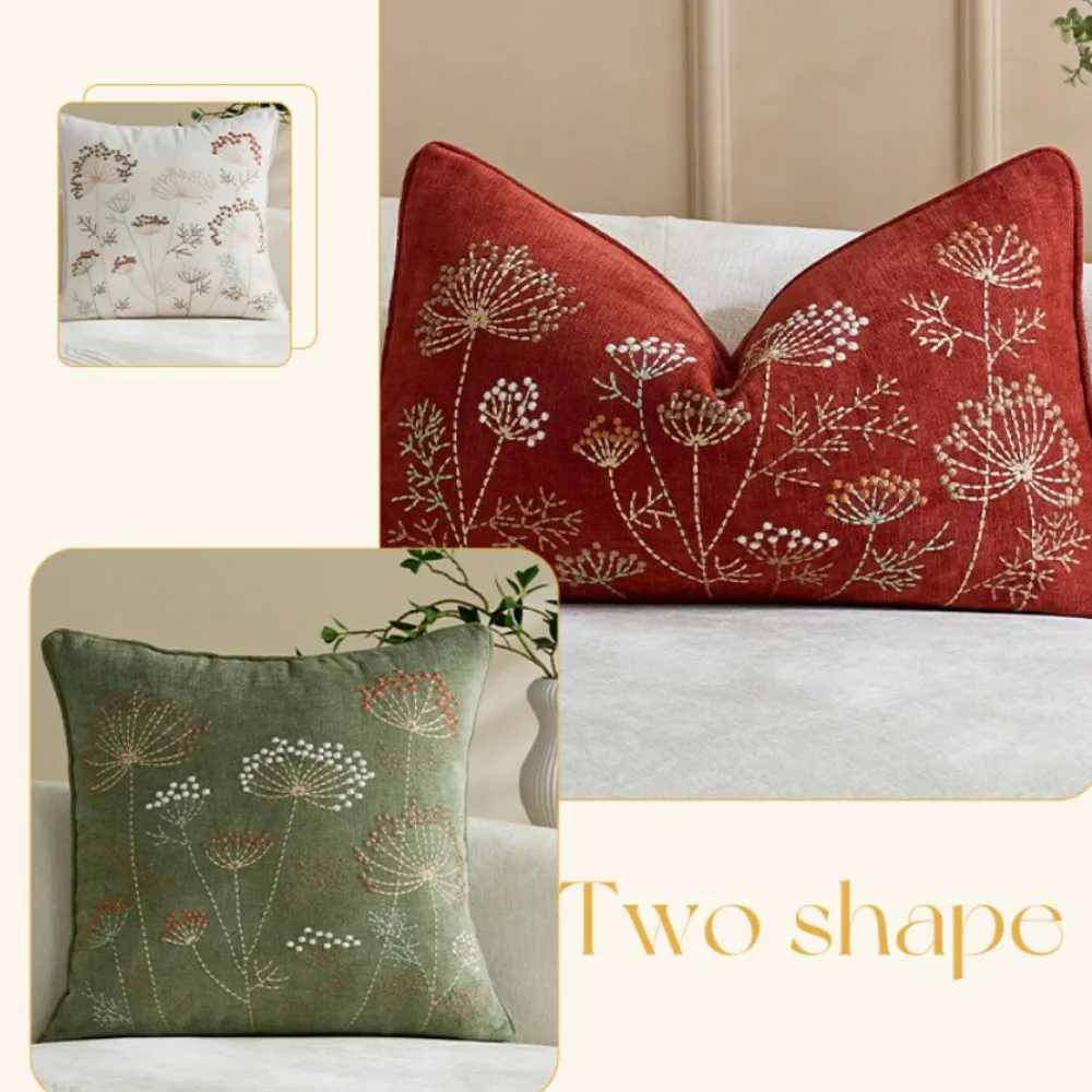 1/2pcs Embroidered Gift Throw Pillow Covers Chenille Floral Dandelion Decorative Pillowcases, Vintage Terracotta Cushion Cover