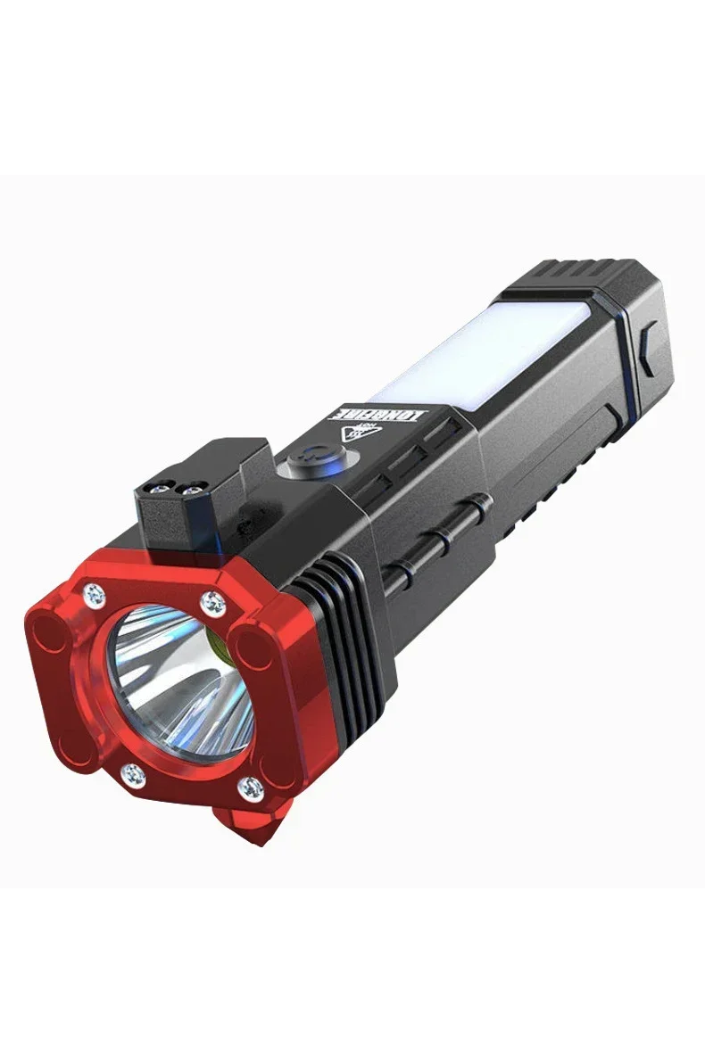 Outdoor home searchlight multi-function high brightness flashlight car safety hammer handheld flashlight USB power bank