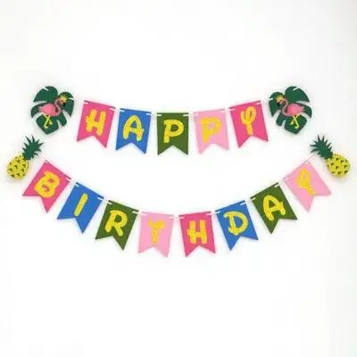 

2 Sets Hawaiian Birthday Banners Felt Hanging Party Decoration Bright Reusable Tropical Flamingo Garland For Birthday