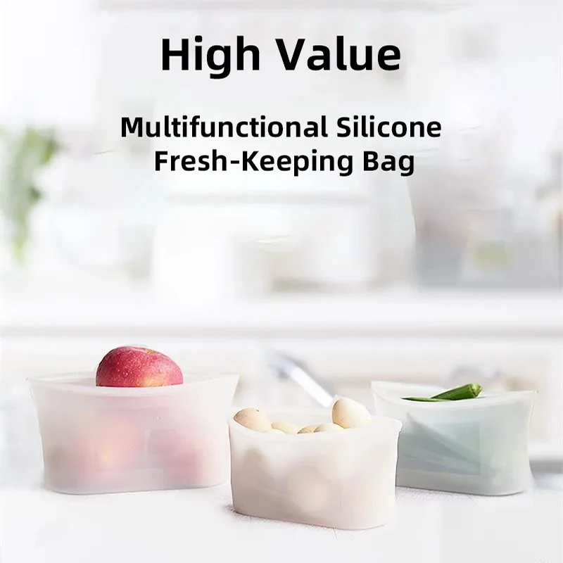 Sealed Zipper Storage Bag Silicone Food Bag 200Ml/250Ml/500Ml/750Ml Fruits Vegetables Snack Tableware Freezer Reusable