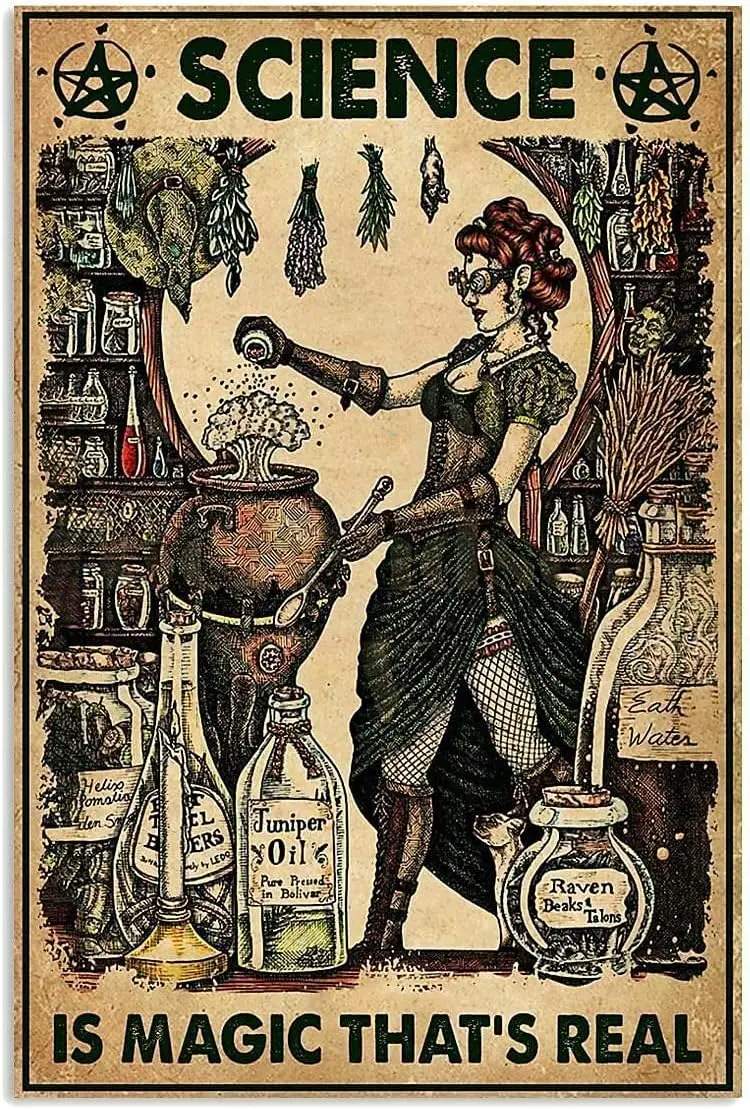 Science is Magic Witch Vintage Metal Tin Signs Iron Painting Plaque Wall Decor Bar Pub Man Cave Cat Club Novelty Funny Bathroom
