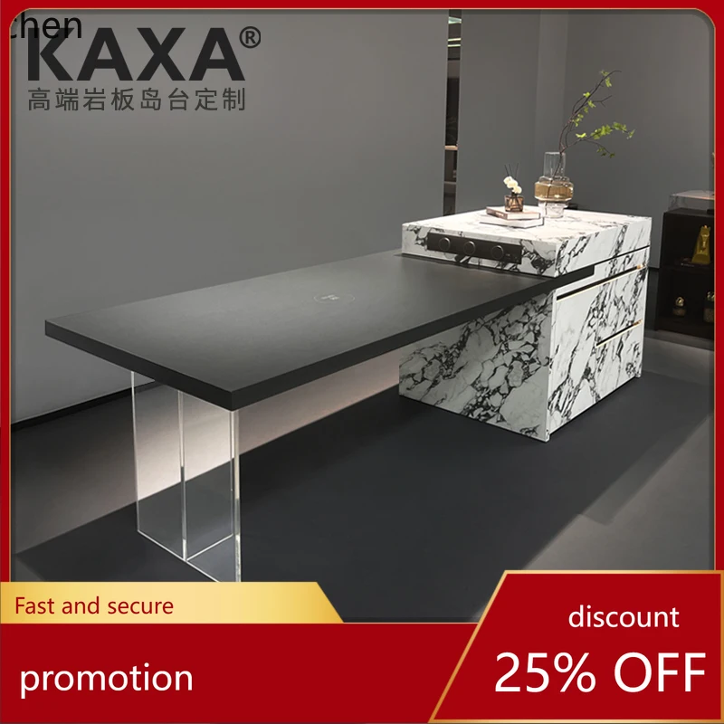 HT island table integrated small apartment retractable rock slab plus sink advanced guide platform