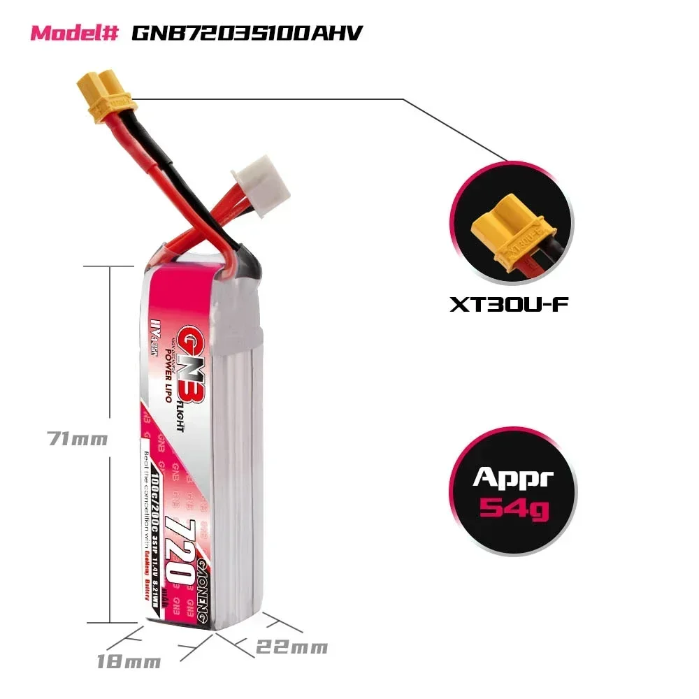 GNB 100C 720mAh 2S/3S/4S/6S 7.6V/11.4V/15.2V/22.8V HV بطارية ليبو مع موصل XT30 لأجزاء طائرة بدون طيار FPV أجهزة الاستقبال عن بعد