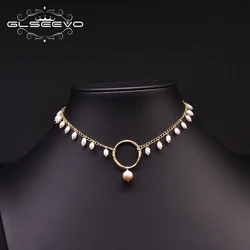 GLSEEVO Natural Fresh Water PearlChoker Necklace For Women Wedding Engagement Gift  Fine Original Design Handmade Jewelry GN0185