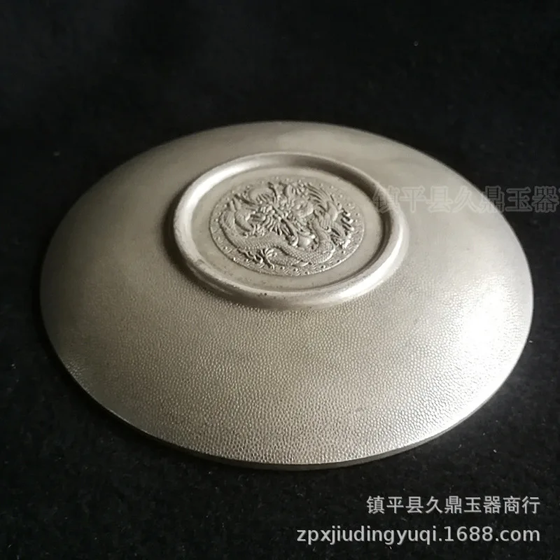 Antique Miscellaneous Items: Silver Decorative Plates Dishes with Dragon, Phoenix, Fortune Characters for Home and Offic