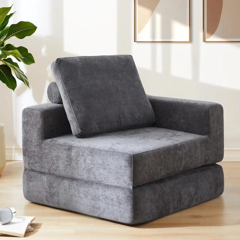 8 Thick L-Shaped Convertible Sofa Bed for Adults, with Left Armrest and Pillow, Ideal for Living Room, Bedroom, and Office Use