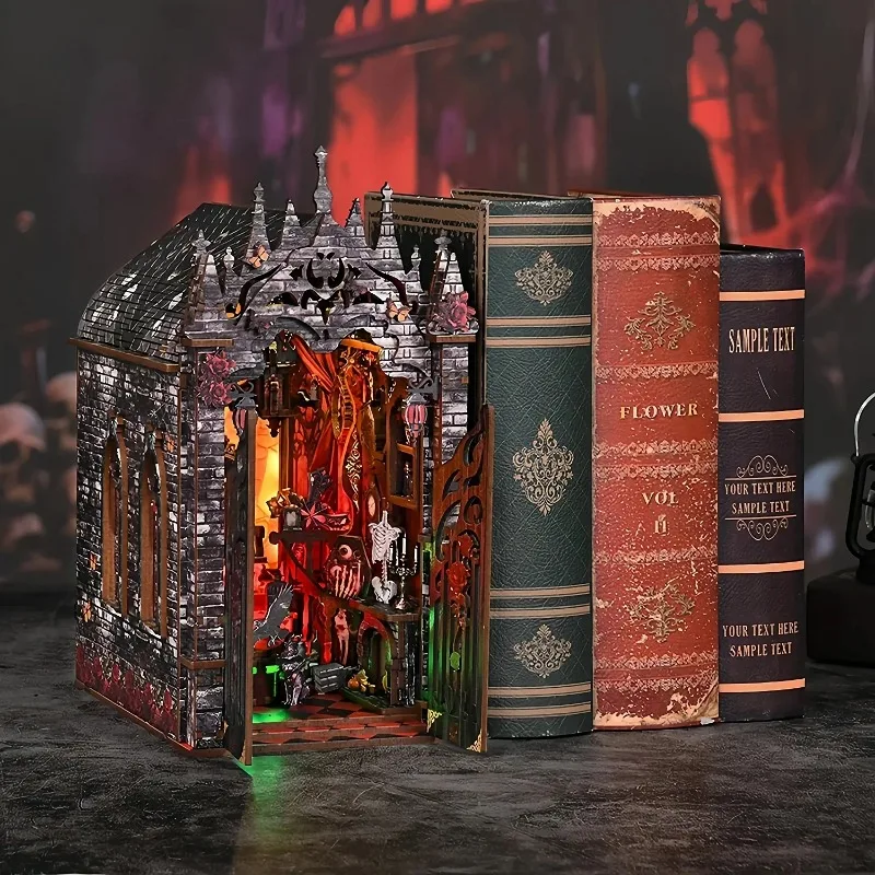 DIY Book Nook Shelf Insert Kit Fortress of Eternal Night Bookend Miniature Dollhouse 3D Puzzle Assembly Model for Adults Gifts