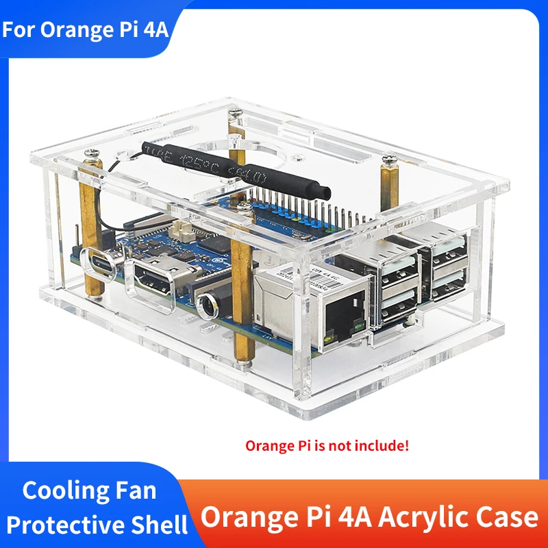 

Orange Pi 4A Acrylic Case Transparent Protective Shell Active Passive Cooling Optional Fan for Orange Pi 4A