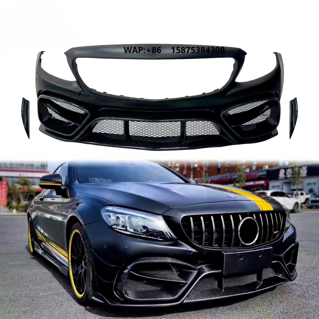 Perfect Fit Half Carbon Fiber W205 C-Class Front Bumper for C-Class C43 C63 IMP Style Front Bumper Body Kit