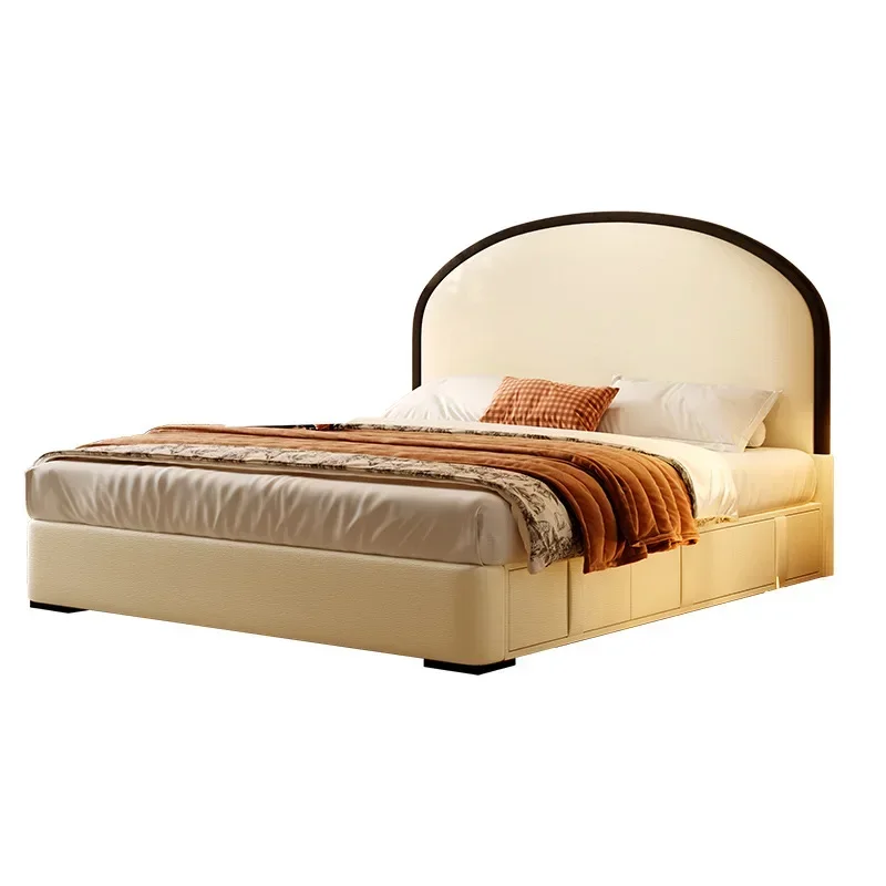 

French retro white late summer bed chenille double bed translation with drawer storage fabric bed