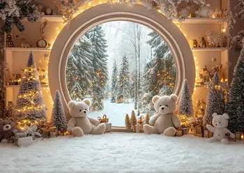 חג המולד זהב חלון צילום רקע שלג חורף חג המולד עץ דוב ילד למבוגרים תינוק דיוקן רקע תמונה סטודיו 6 best sales רקע תמונה לחג המולד - №3