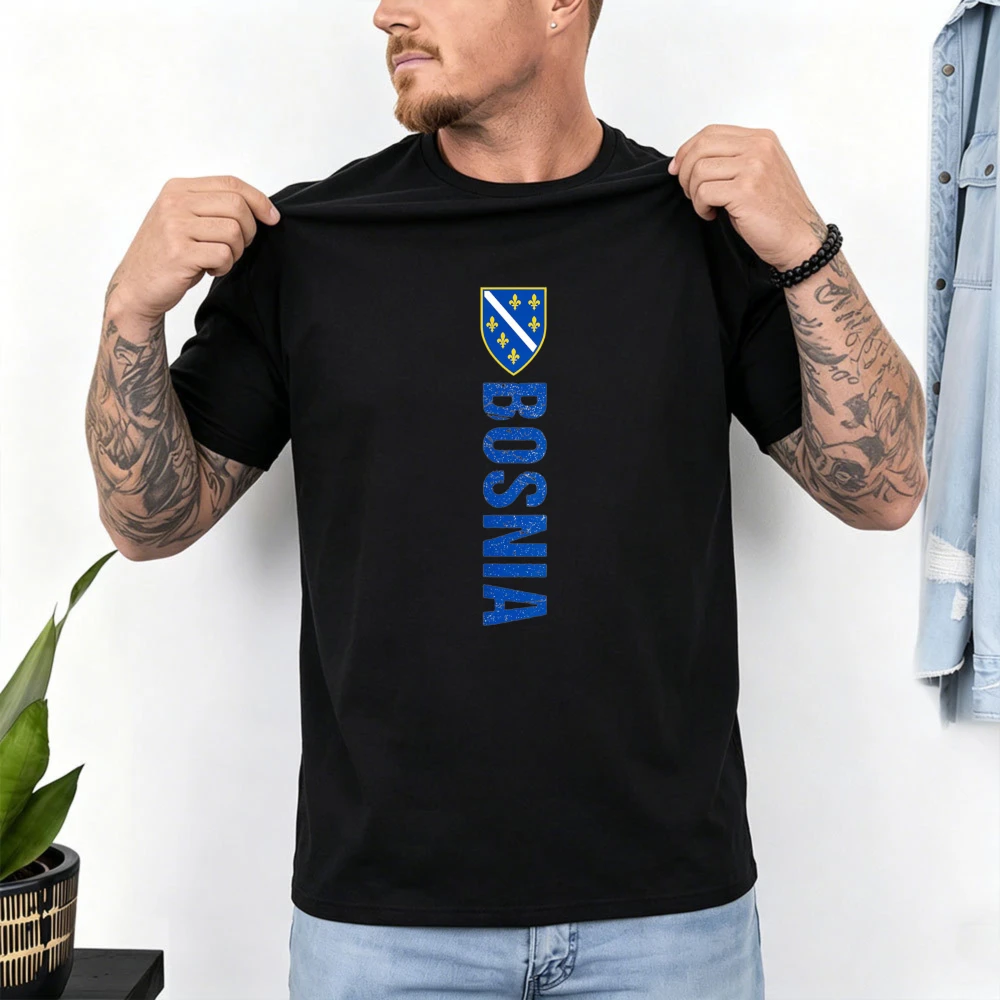 Bosnia Coat Of Arms 2026 Soccer Cup Cotton Men T-shirt Vintage Distressed Balkan Football Graphic Tops Soccer Fan Street Tees