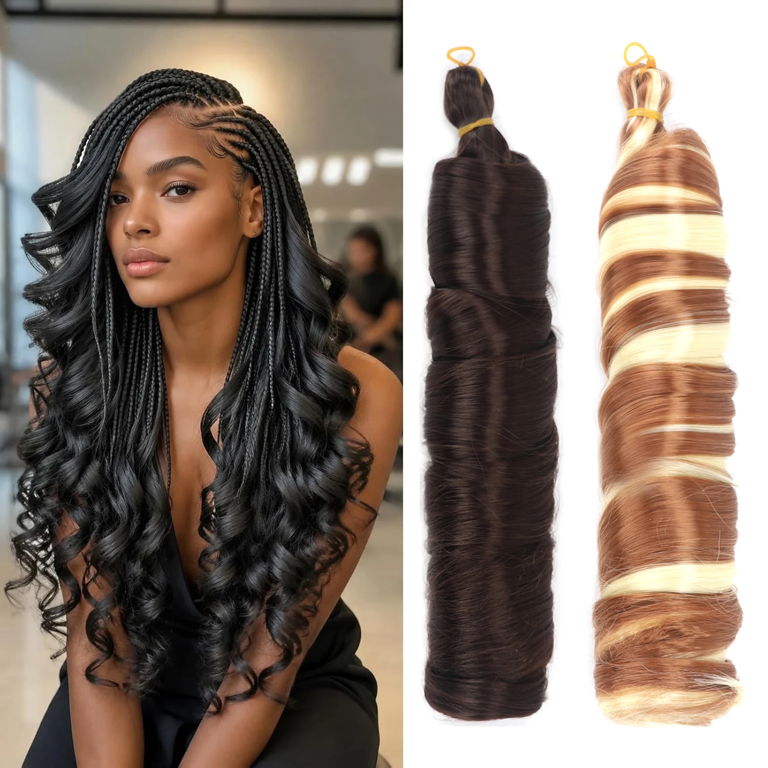 28 Inch French Curly Crochet Hair Pre Stretched Loose Wave Synthetic Braiding Hair Extensions for Women