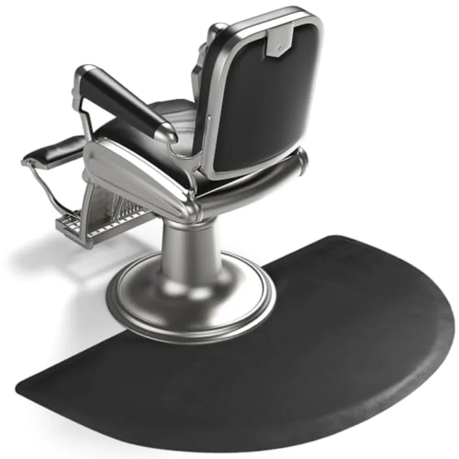 

Salon Chair Anti-Fatigue Floor Mat for Barber Shop - 3'x5' Black Semi Circle for Hair Stylist - 1/2" Thick Standing Mat