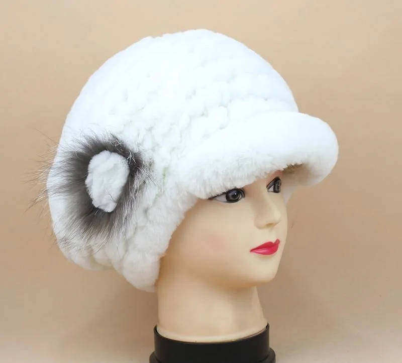 Natural Rex Rabbit Fur Baseball Cap for Women Thick Warm Female Hat Unisex Outdoor Winter Accessory in Black Chocolate Brown