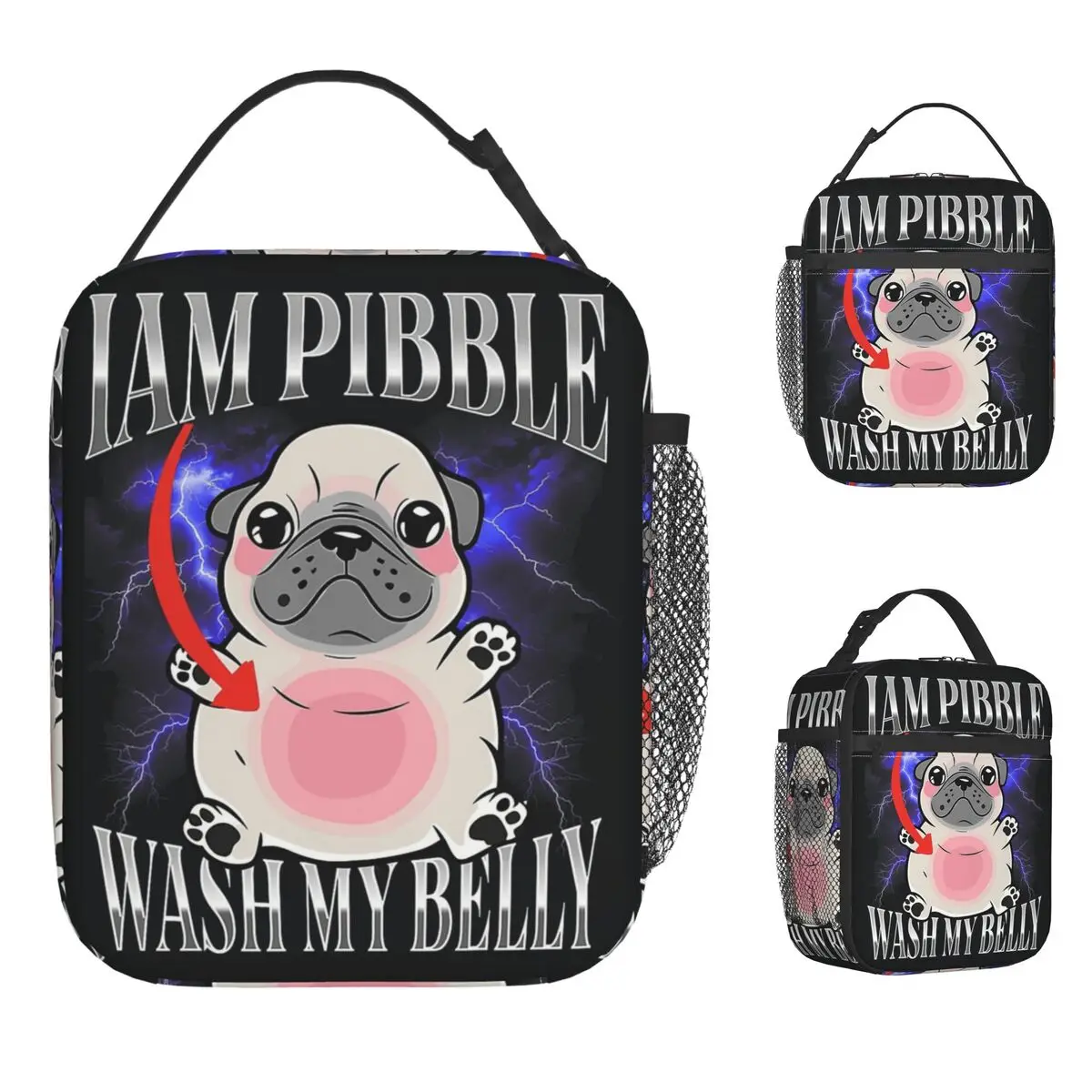 Funny I Am Pibble Dog Puppy Lunch Bag For Child Graphic Design Lunch Box Vintage Office Cooler Bag  Waterproof Tote Handbags