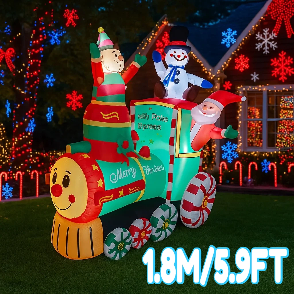 1.8M/5.9FT Inflatable Santa Claus Elf Snowman Train Lights LED Home Holiday Lighting Decoration Toys Yard Xmas Supplies Ornament