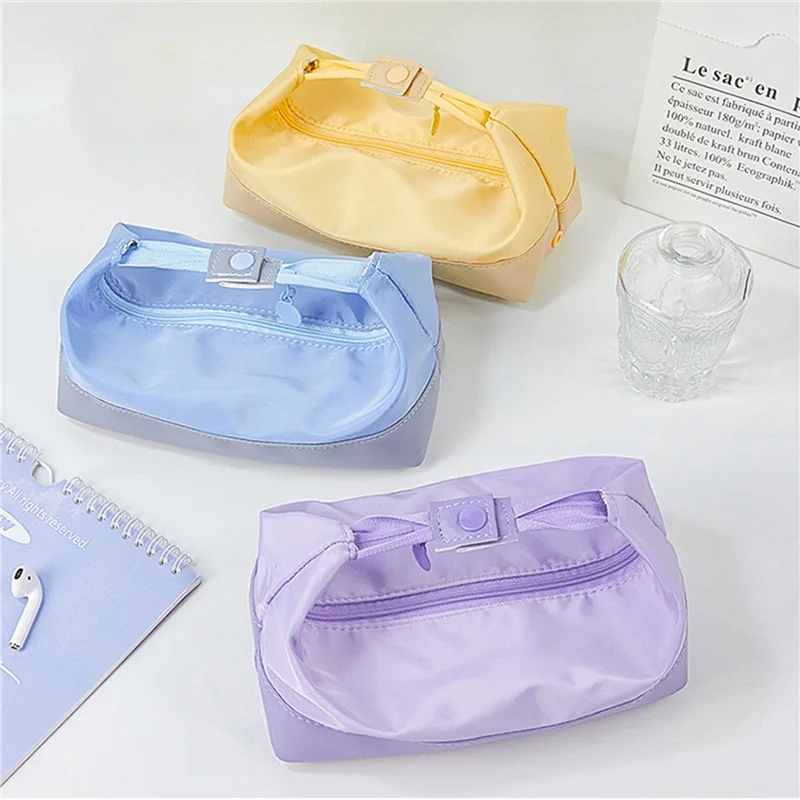 Patchwork Pencil Bag, High-Capacity Zipper Closure Foldable Stationery Bag Women Young Girls Cosmetic Bag Tote Handbag