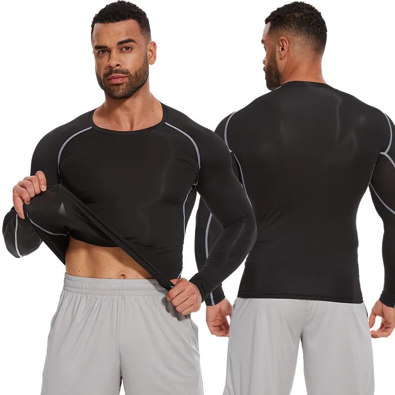 Men's Compression Shirts Round Neck  Long Sleeve Mesh Base Layer Quick Dry Breathable Shapewear Training Fitness