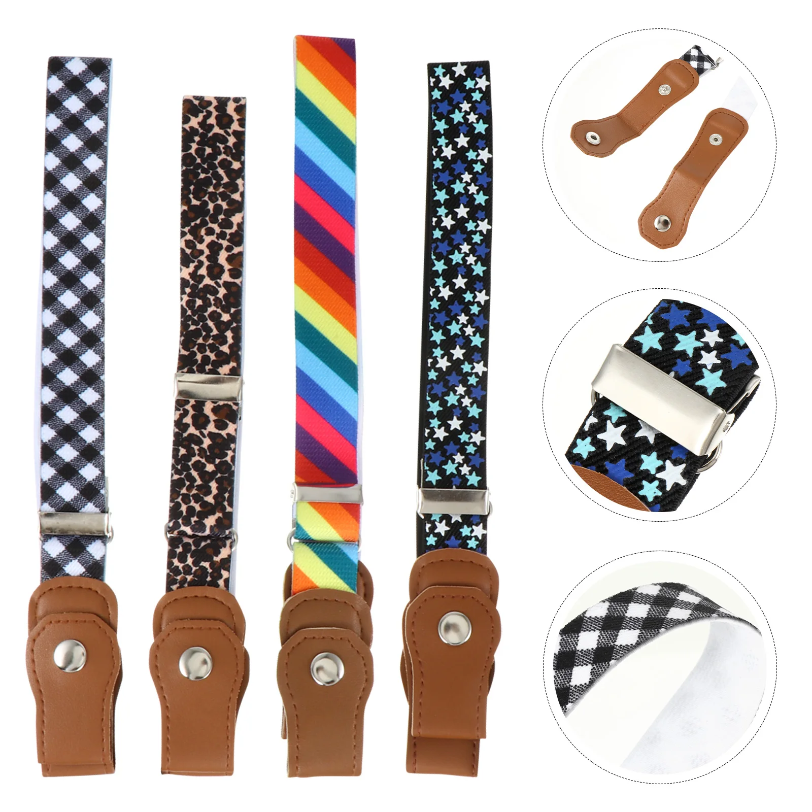 

4pcs Kids Elastic Waist Belts Adjustable Fashion Stretchy Girls Imitation Material 57cm Belt Accessories