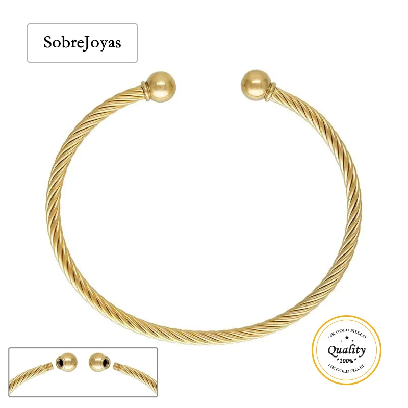 

Кабельная манжета с резьбовыми шариковыми концами, 14-каратное золото, браслет-манжета, регулируемый ювелирный аксессуар, изготовление ювелирных изделий своими руками