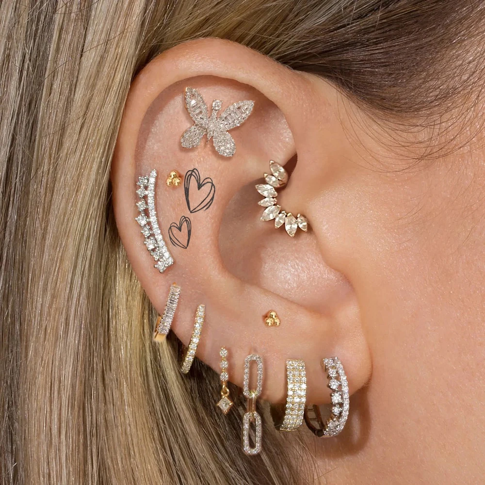 1PC Butterfly Ear Piercing Dainty Iced Out CZ Hoop Earrings for Women  Cartilage Helix Daith Conch Tragus Stud Piercing Jewelry