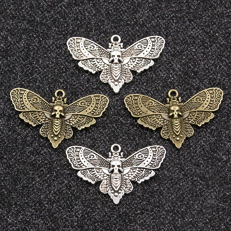 6PCS 27*43mm Metal Alloy New Product Two Color Skull Butterfly Charms Animal Pendant For Jewelry Making DIY Handmade Craft