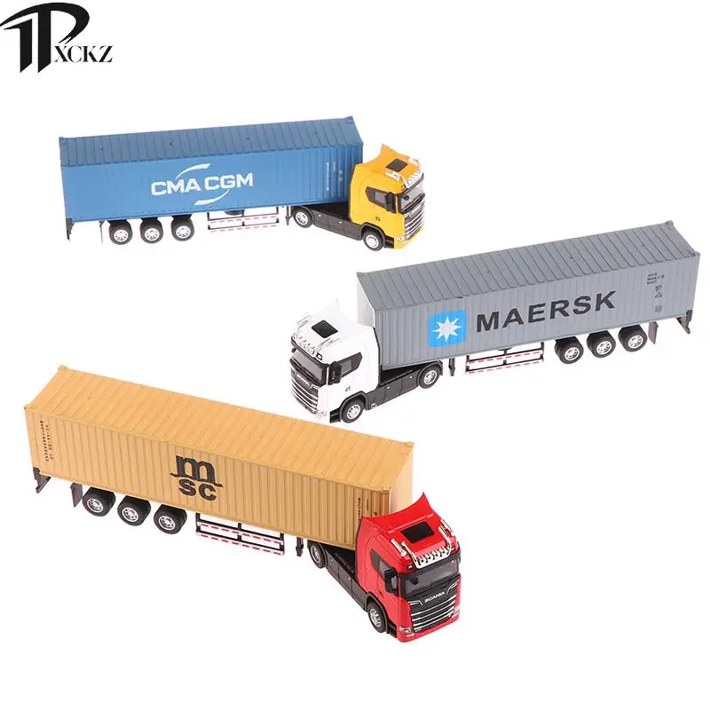 Simulation Alloy Engineering Transport Tractor Truck Head Model Toy Container Truck Pull-back Belt Light Engineering Transport