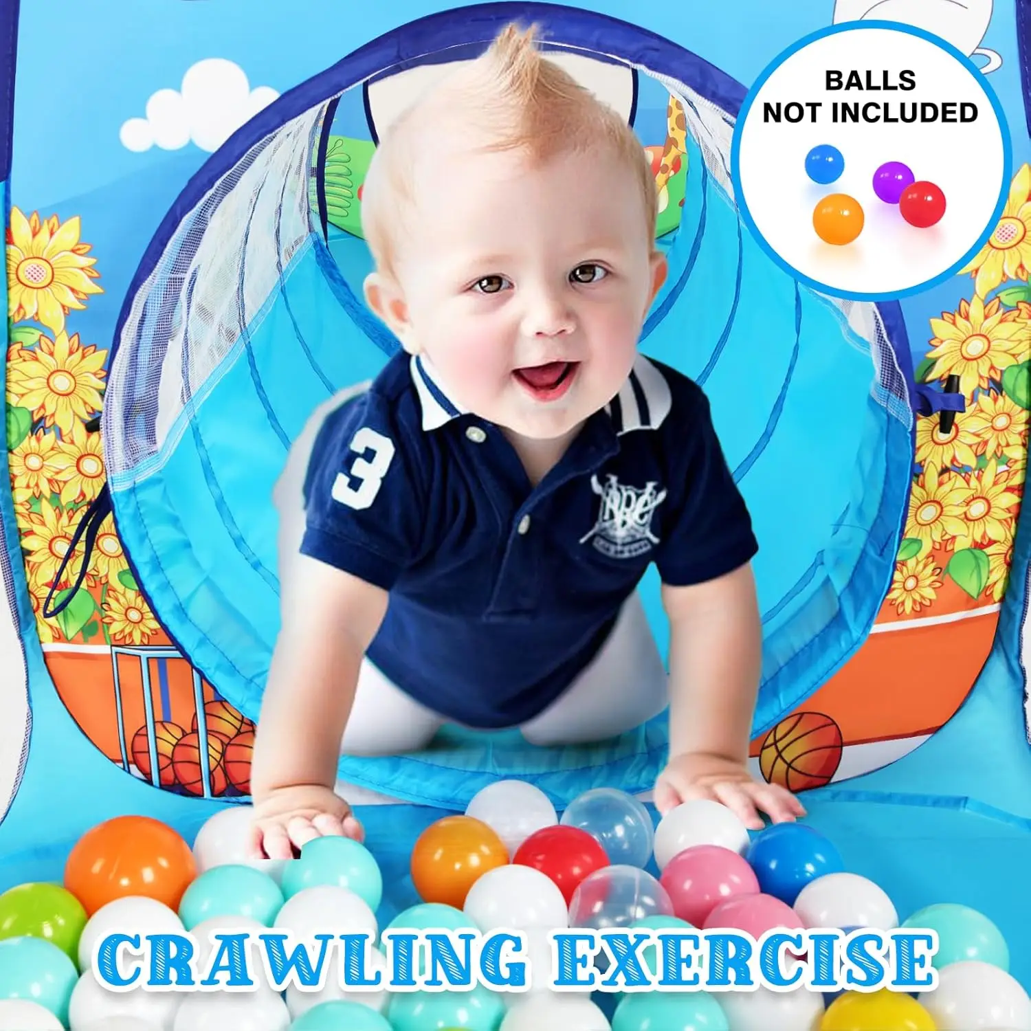 Tente de jeu 3 en 1 pour enfants, avec Tunnel et fosse à balles, pour garçons et filles, jouet de maison de jeu Pop-Up pour intérieur et extérieur (Jungle 3 pièces