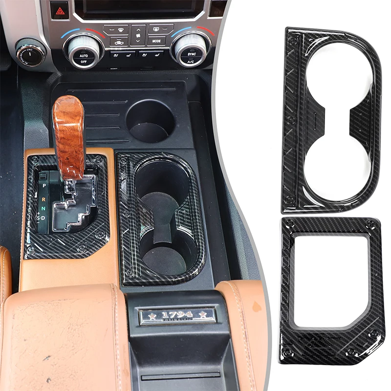 

For Toyota Tundra 2014-2021 Car Center Control Shift Panel Water Cup ABS Carbon Fiber Decorative Frame Stickers Car Accessories